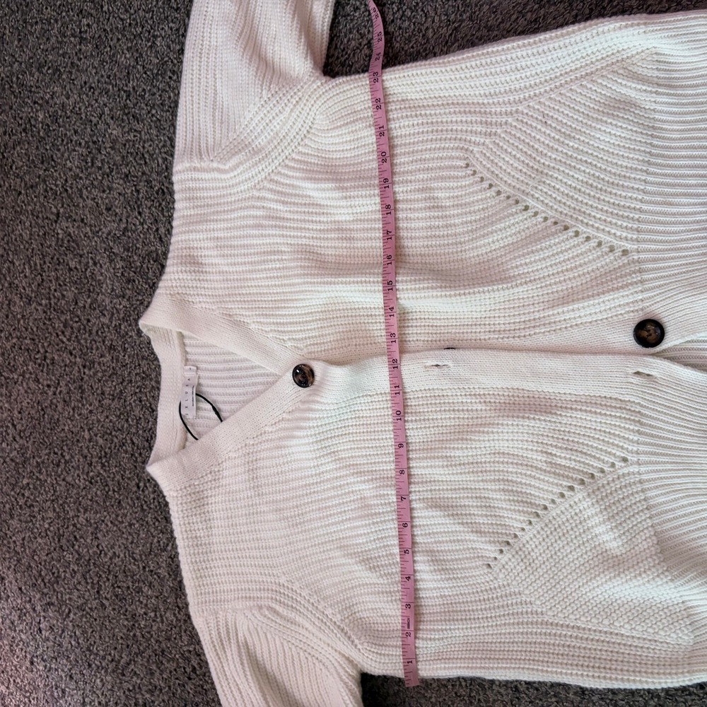 Exlura Cardigan Sweater Women Large Cream Chunky Pointelle Knit V-Neck Cozy - Picture 9 of 11
